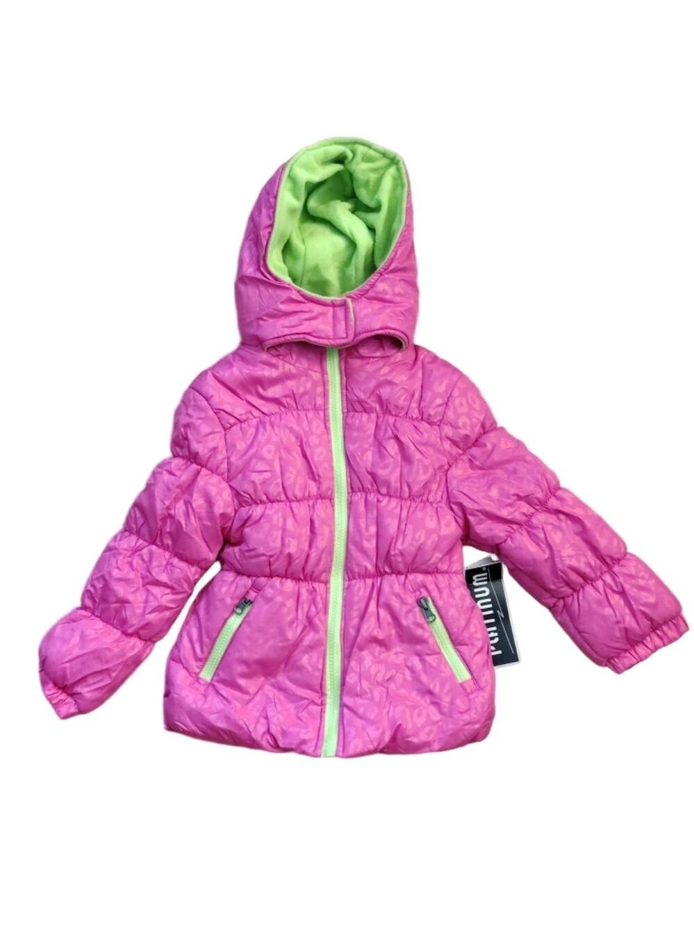 Platinum Girls XS Hot Pink Lime Green Hooded Quilted Puffer Jacket NWT